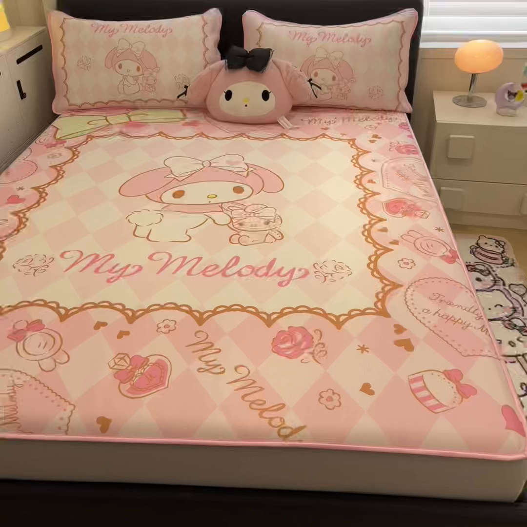 91家纺网 家纺一手货源 找家纺 暮思家居 2026新款正版授权A类大版数码印花三丽鸥1200D冰丝凉席可组合仿锦氨夏被 床笠款-公主美乐蒂