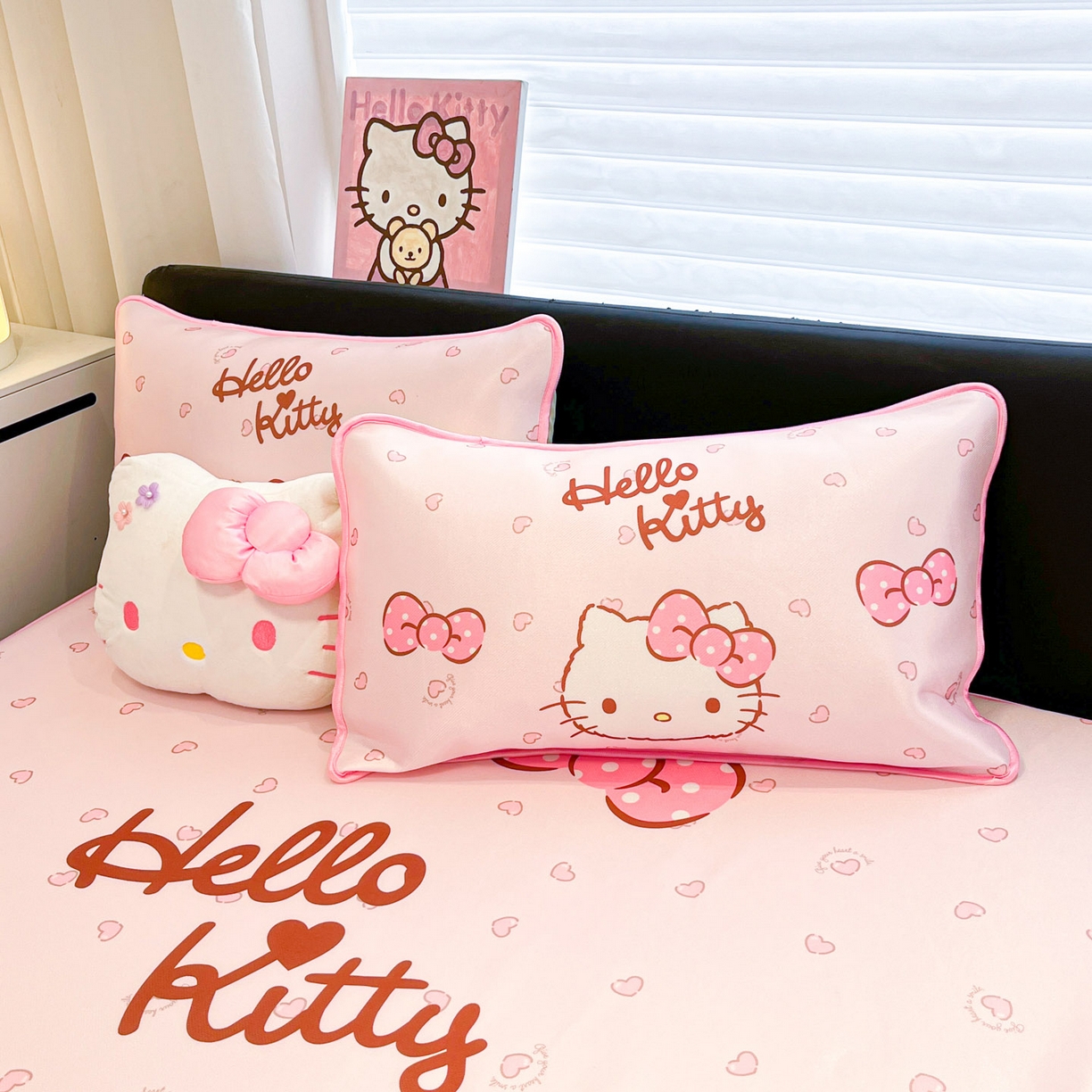 91家纺网 家纺一手货源 找家纺 暮思家居 2026新款正版授权A类大版数码印花三丽鸥1200D冰丝凉席可组合仿锦氨夏被 床笠款-蝴蝶结KT