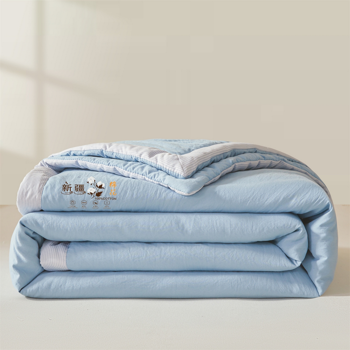 易博家纺 2026新款100%新疆棉花被夏被无印夏凉被空调被薄被被芯被子可水洗可机洗 新疆棉花-天蓝