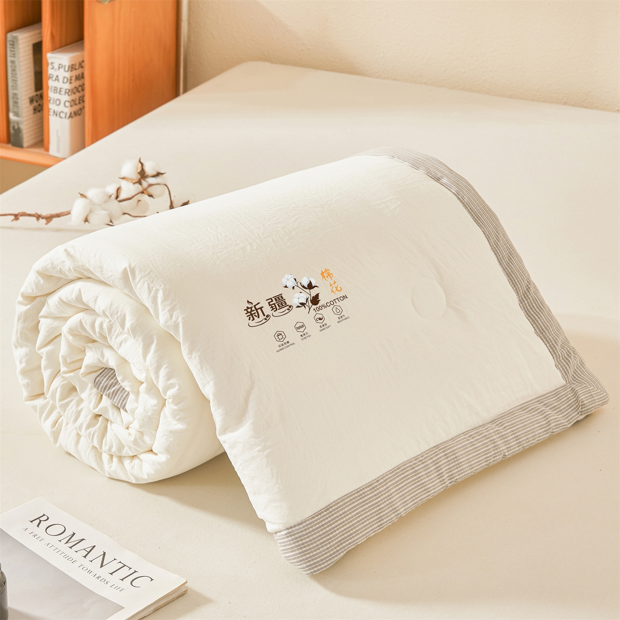 91家纺网 家纺一手货源 找家纺 易博家纺 2026新款100%新疆棉花被夏被无印夏凉被空调被薄被被芯被子可水洗可机洗 新疆棉花-奶白