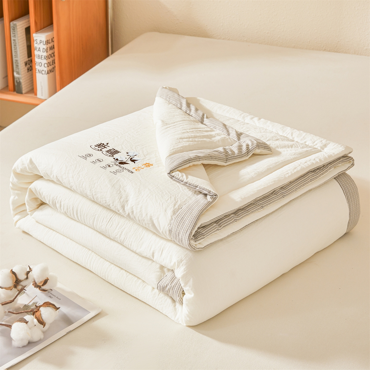 91家纺网 家纺一手货源 找家纺 易博家纺 2026新款100%新疆棉花被夏被无印夏凉被空调被薄被被芯被子可水洗可机洗 新疆棉花-奶白