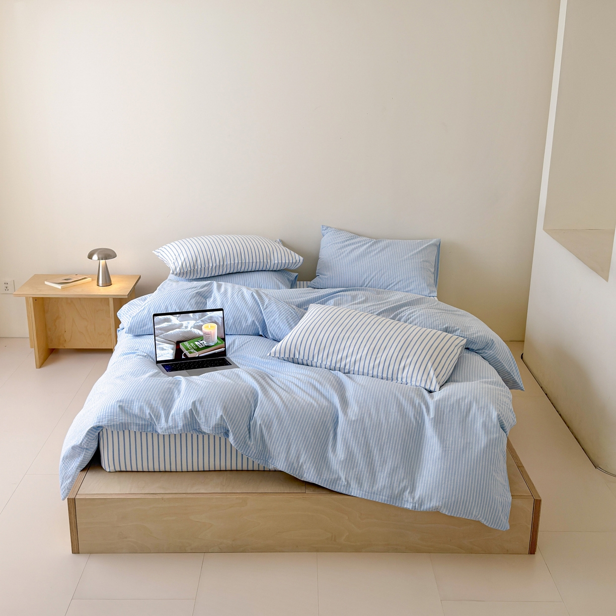 91家纺网 家纺一手货源 找家纺 （总）玖弘家居 2026新款亲肤水洗棉四件套-糖果条(枕套默认混搭)