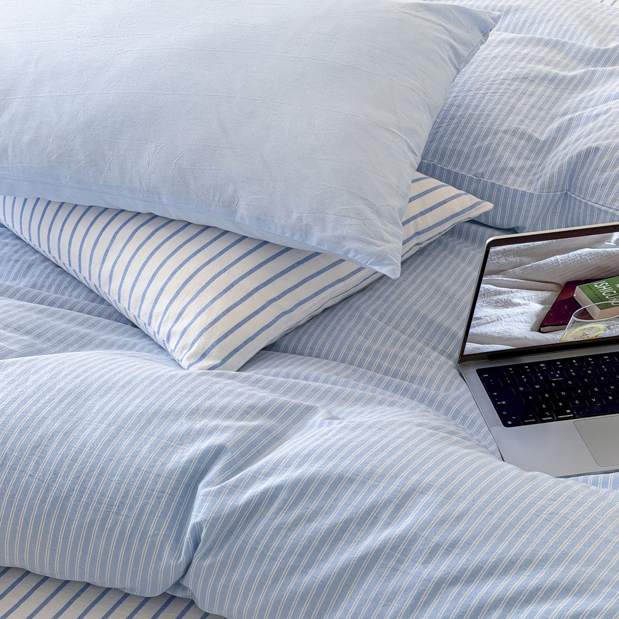 91家纺网 家纺一手货源 找家纺 （总）玖弘家居 2026新款亲肤水洗棉四件套-糖果条(枕套默认混搭)