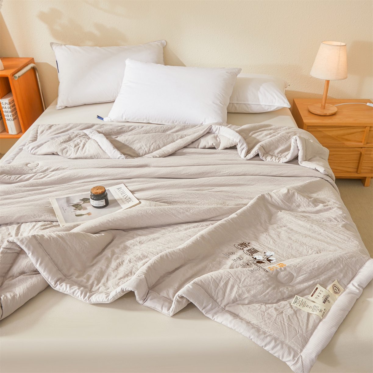 91家纺网 家纺一手货源 找家纺 易博家纺 2026新款100%新疆棉花被夏被无印夏凉被空调被薄被被芯被子可水洗可机洗 新疆棉花-云灰