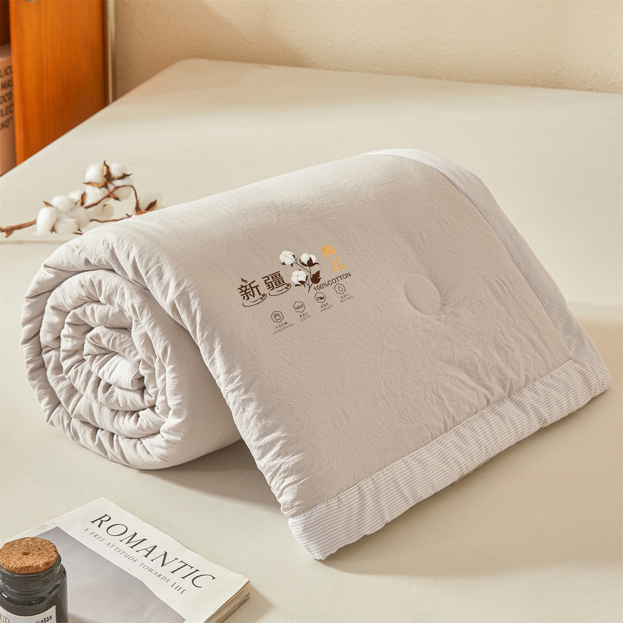 91家纺网 家纺一手货源 找家纺 易博家纺 2026新款100%新疆棉花被夏被无印夏凉被空调被薄被被芯被子可水洗可机洗 新疆棉花-云灰