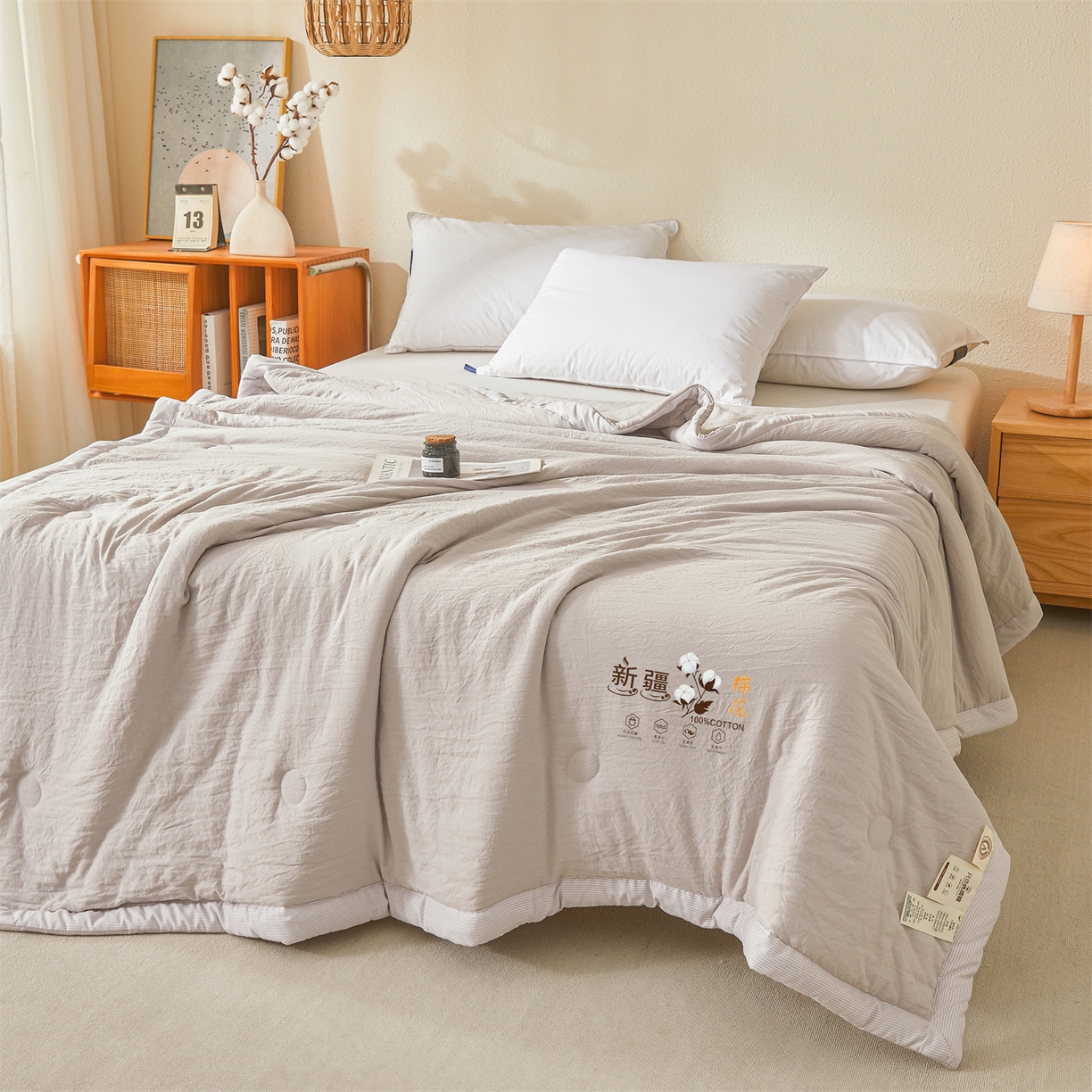 91家纺网 家纺一手货源 找家纺 易博家纺 2026新款100%新疆棉花被夏被无印夏凉被空调被薄被被芯被子可水洗可机洗 新疆棉花-云灰