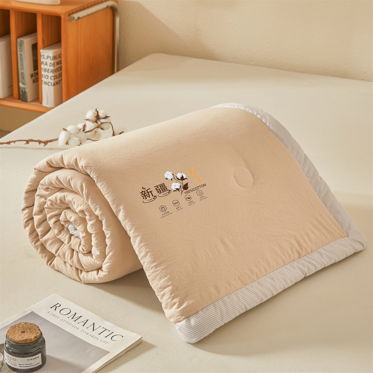 91家纺网 家纺一手货源 找家纺 易博家纺 2026新款100%新疆棉花被夏被无印夏凉被空调被薄被被芯被子可水洗可机洗 新疆棉花-浅咖