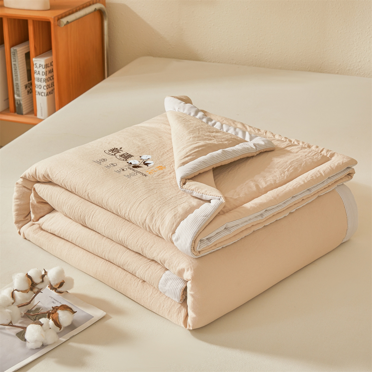 91家纺网 家纺一手货源 找家纺 易博家纺 2026新款100%新疆棉花被夏被无印夏凉被空调被薄被被芯被子可水洗可机洗 新疆棉花-浅咖