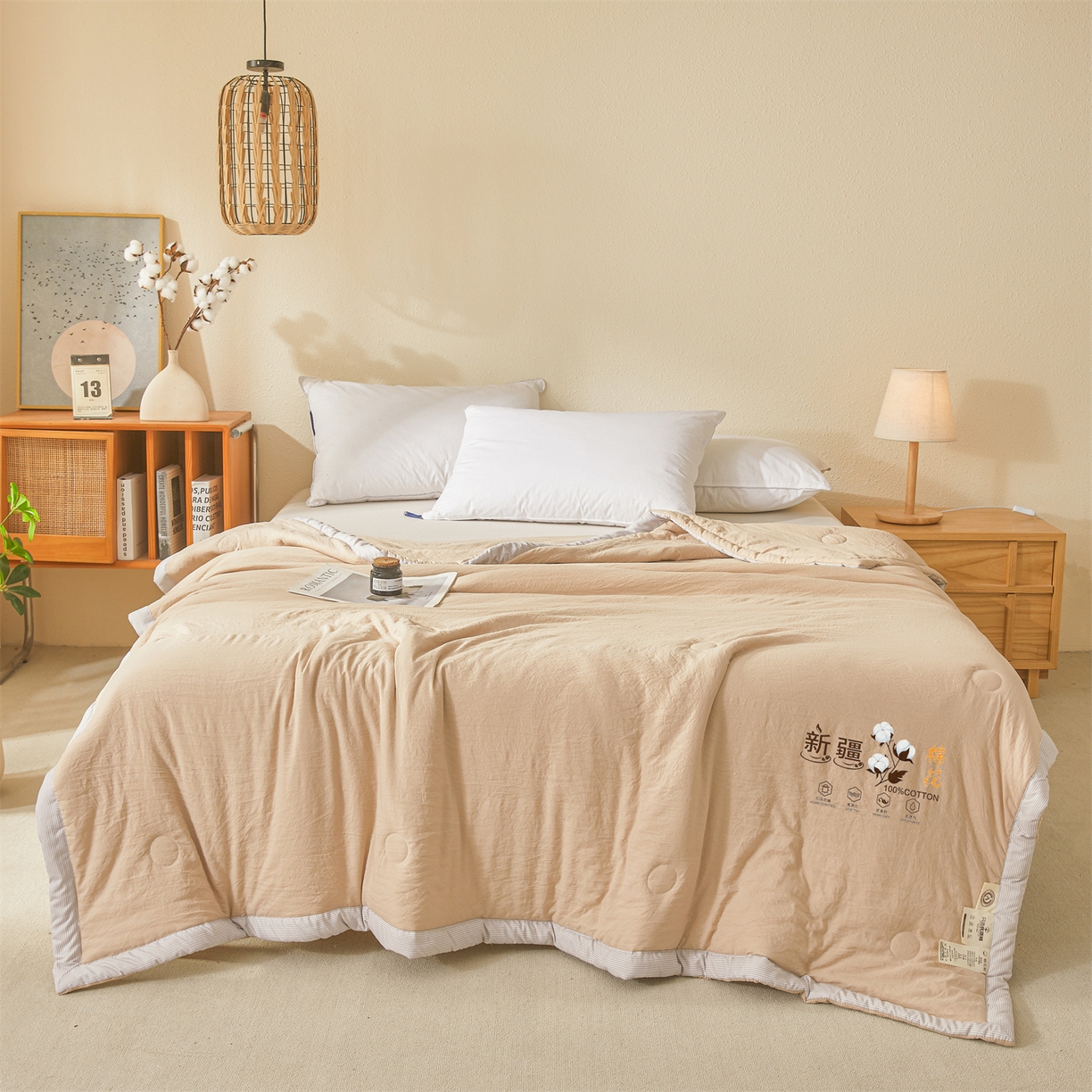 91家纺网 家纺一手货源 找家纺 易博家纺 2026新款100%新疆棉花被夏被无印夏凉被空调被薄被被芯被子可水洗可机洗 新疆棉花-浅咖