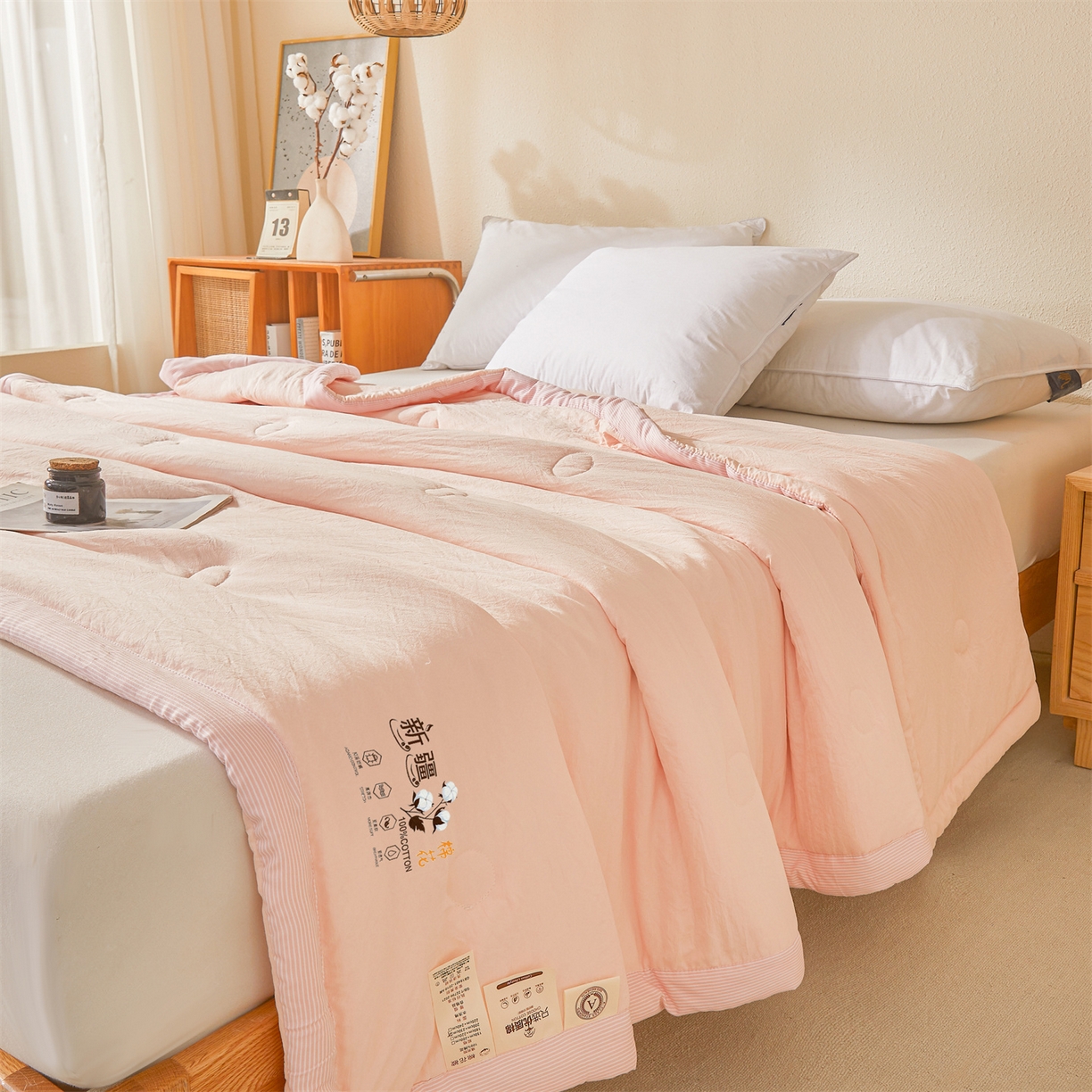 91家纺网 家纺一手货源 找家纺 易博家纺 2026新款100%新疆棉花被夏被无印夏凉被空调被薄被被芯被子可水洗可机洗 新疆棉花-浅玉