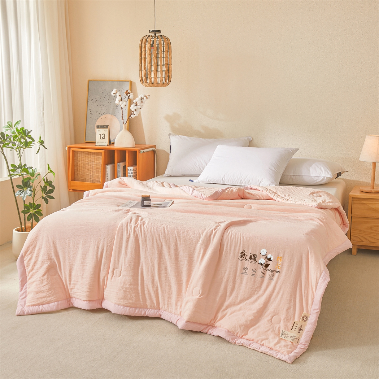 91家纺网 家纺一手货源 找家纺 易博家纺 2026新款100%新疆棉花被夏被无印夏凉被空调被薄被被芯被子可水洗可机洗 新疆棉花-浅玉