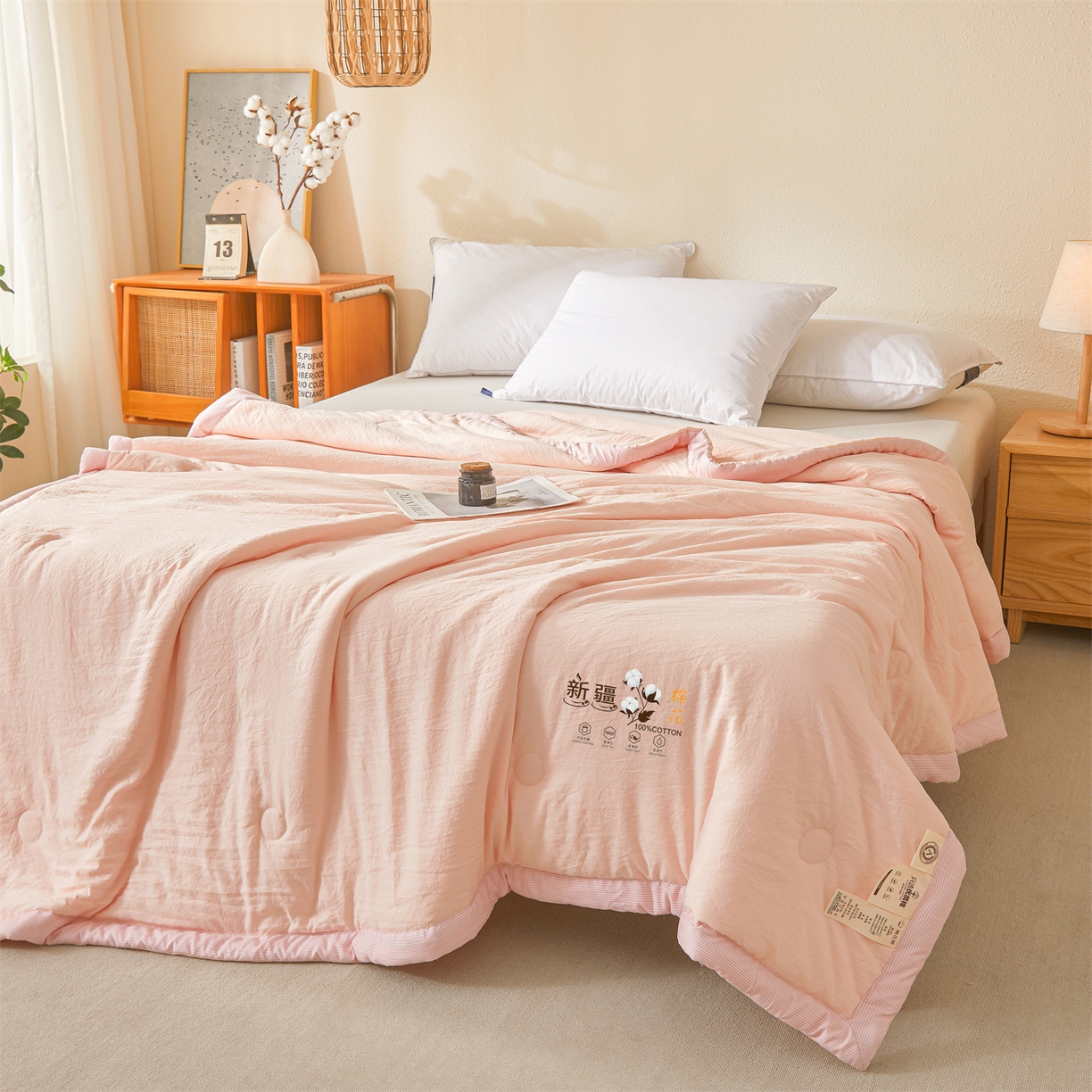 91家纺网 家纺一手货源 找家纺 易博家纺 2026新款100%新疆棉花被夏被无印夏凉被空调被薄被被芯被子可水洗可机洗 新疆棉花-浅玉