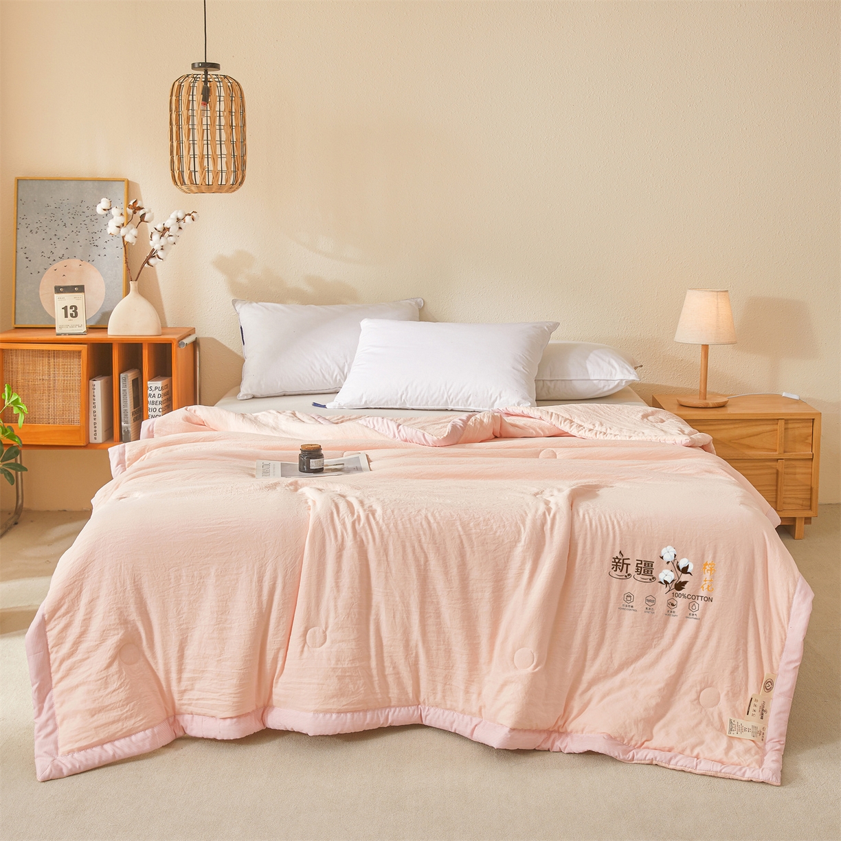 91家纺网 家纺一手货源 找家纺 易博家纺 2026新款100%新疆棉花被夏被无印夏凉被空调被薄被被芯被子可水洗可机洗 新疆棉花-浅玉