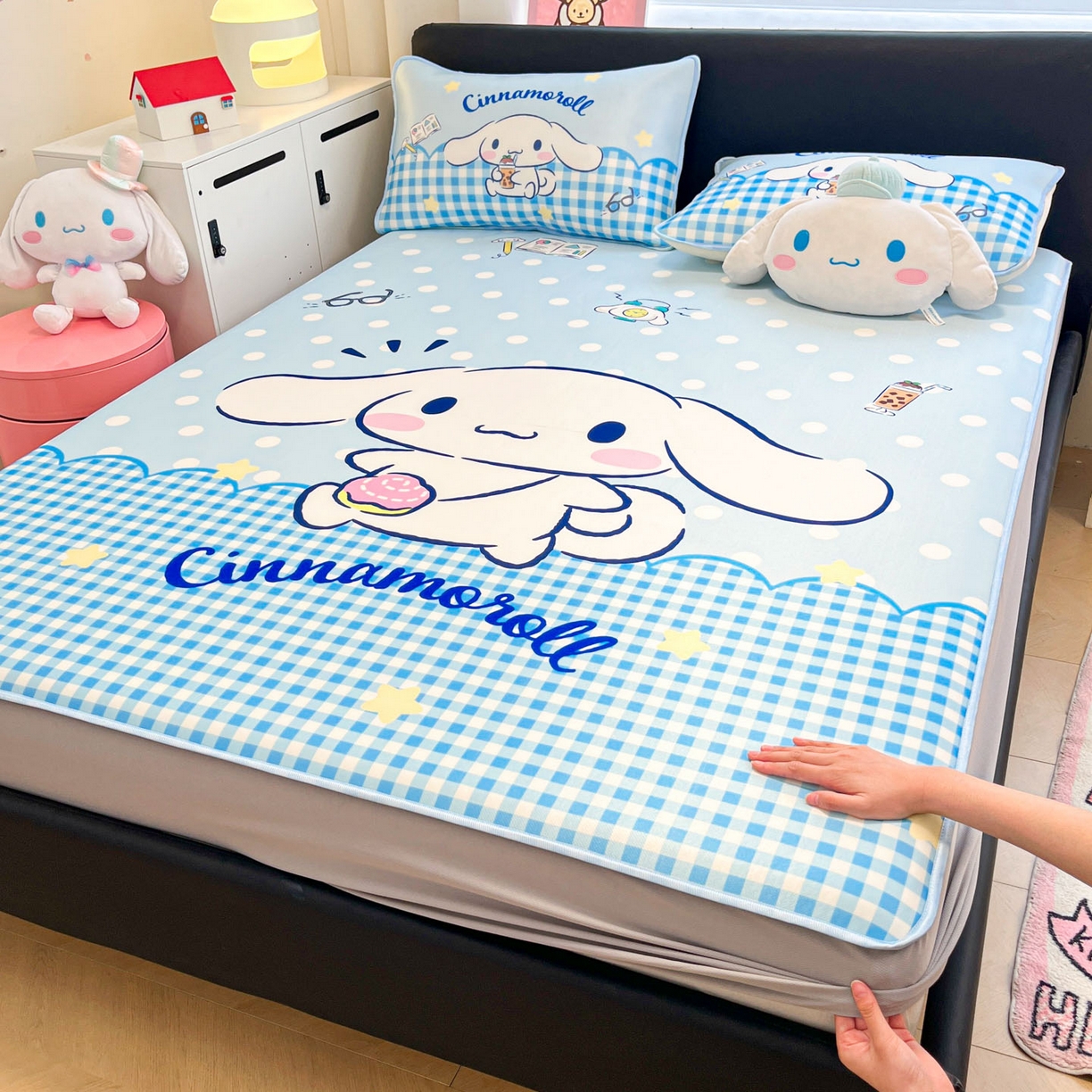 暮思家居 2026新款正版授权A类大版数码印花三丽鸥1200D冰丝凉席可组合仿锦氨夏被 床笠款-快乐玉桂狗