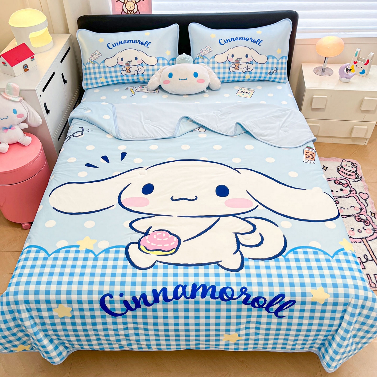 91家纺网 家纺一手货源 找家纺 暮思家居 2026新款正版授权A类大版数码印花三丽鸥1200D冰丝凉席可组合仿锦氨夏被 床笠款-快乐玉桂狗