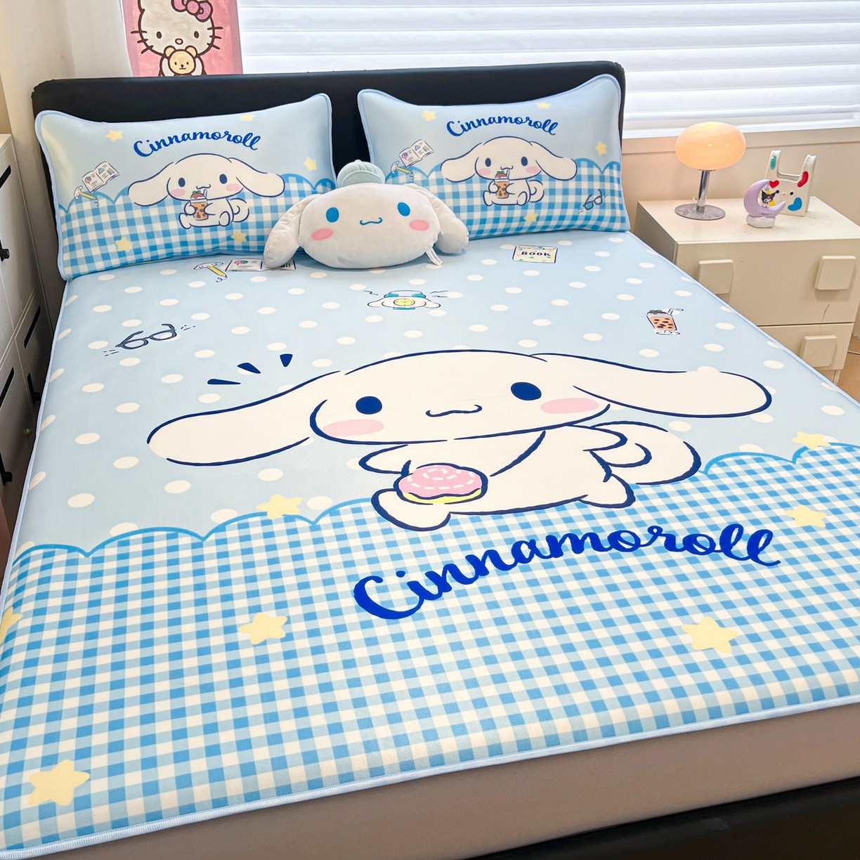 91家纺网 家纺一手货源 找家纺 暮思家居 2026新款正版授权A类大版数码印花三丽鸥1200D冰丝凉席可组合仿锦氨夏被 床笠款-快乐玉桂狗