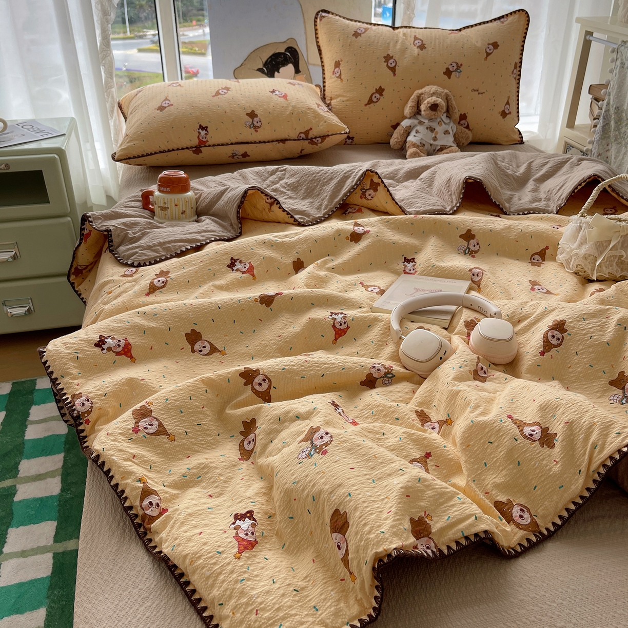 贝扬思家纺 2026新款泡芙纱贝壳边夏被套件-欧包系列（今天也只做被快乐包裹的小朋友） 欧包-星星糖豆