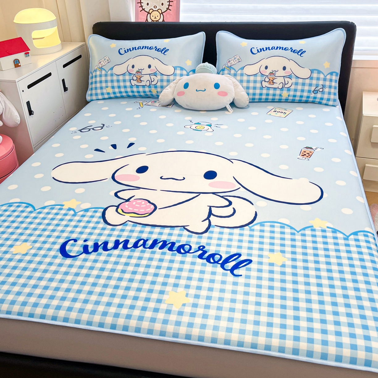 91家纺网 家纺一手货源 找家纺 暮思家居 2026新款正版授权A类大版数码印花三丽鸥1200D冰丝凉席可组合仿锦氨夏被 床笠款-快乐玉桂狗