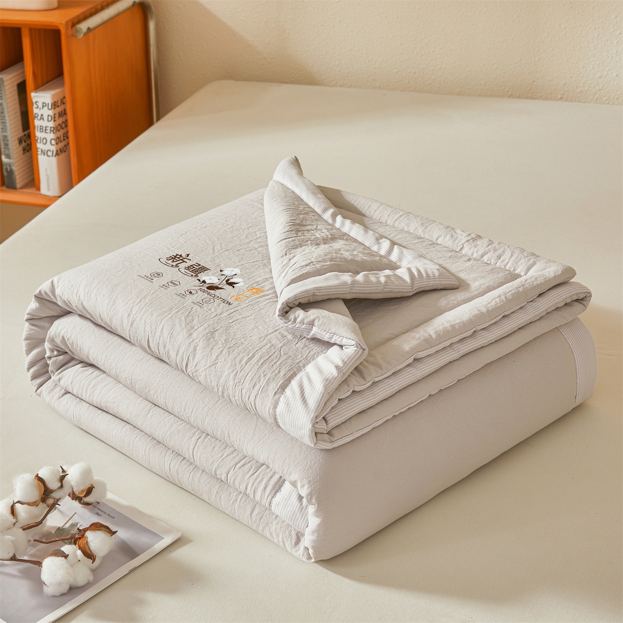 91家纺网 家纺一手货源 找家纺 易博家纺 2026新款100%新疆棉花被夏被无印夏凉被空调被薄被被芯被子可水洗可机洗 新疆棉花-云灰