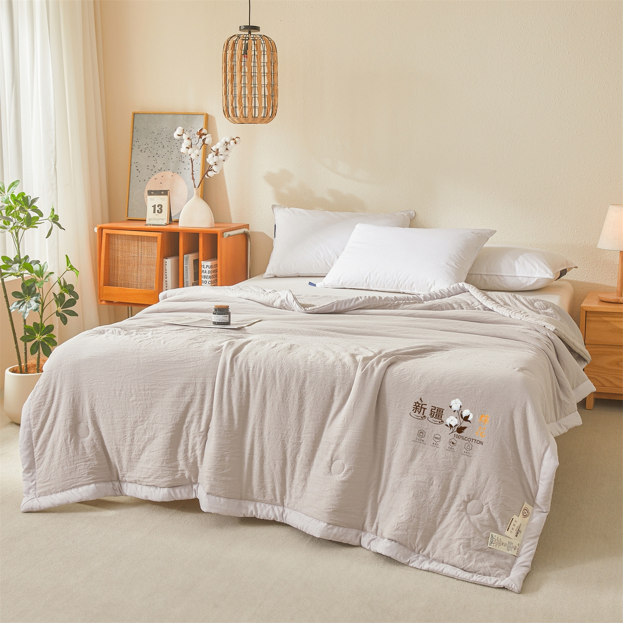 91家纺网 家纺一手货源 找家纺 易博家纺 2026新款100%新疆棉花被夏被无印夏凉被空调被薄被被芯被子可水洗可机洗 新疆棉花-云灰