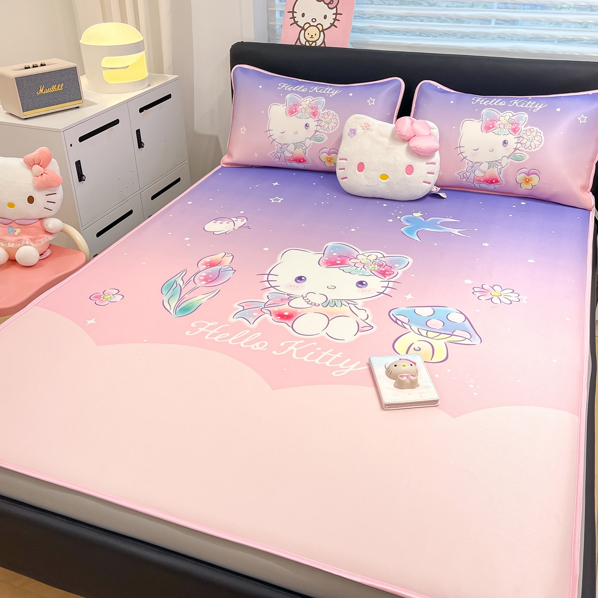 91家纺网 家纺一手货源 找家纺 暮思家居 2026新款正版授权A类大版数码印花三丽鸥1200D冰丝凉席可组合仿锦氨夏被 床笠款-梦幻KT