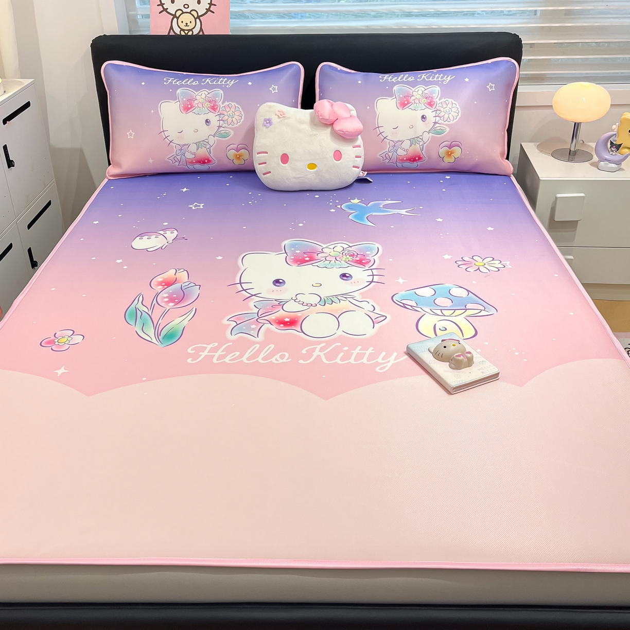 91家纺网 家纺一手货源 找家纺 暮思家居 2026新款正版授权A类大版数码印花三丽鸥1200D冰丝凉席可组合仿锦氨夏被 床笠款-梦幻KT