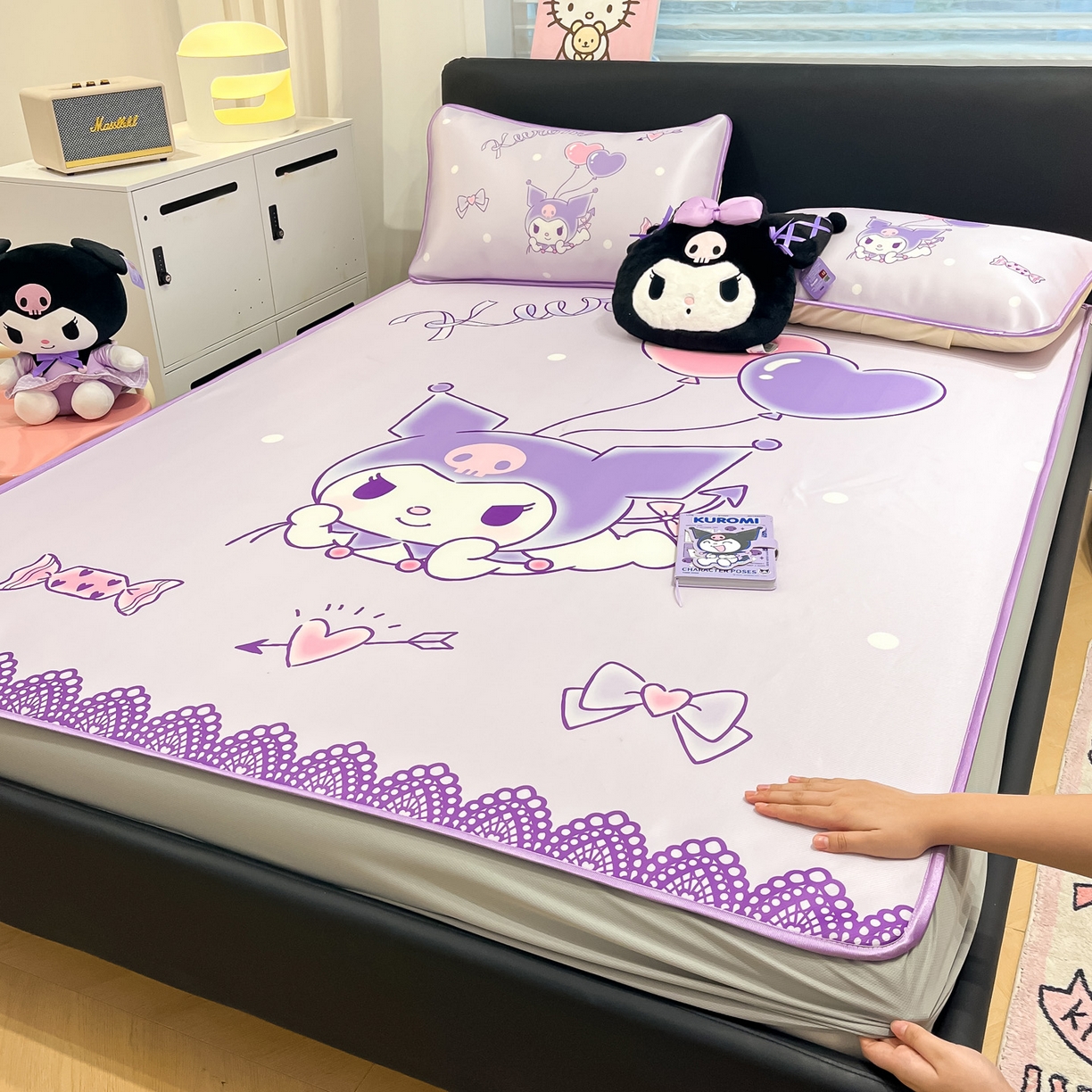 暮思家居 2026新款正版授权A类大版数码印花三丽鸥1200D冰丝凉席可组合仿锦氨夏被 床笠款-梦想库洛米