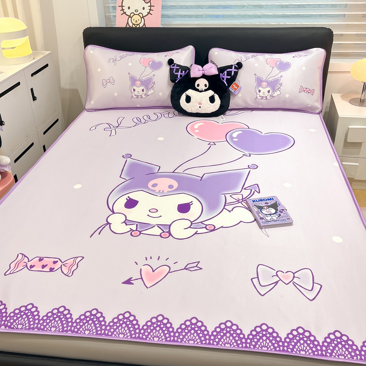 91家纺网 家纺一手货源 找家纺 暮思家居 2026新款正版授权A类大版数码印花三丽鸥1200D冰丝凉席可组合仿锦氨夏被 床笠款-梦想库洛米