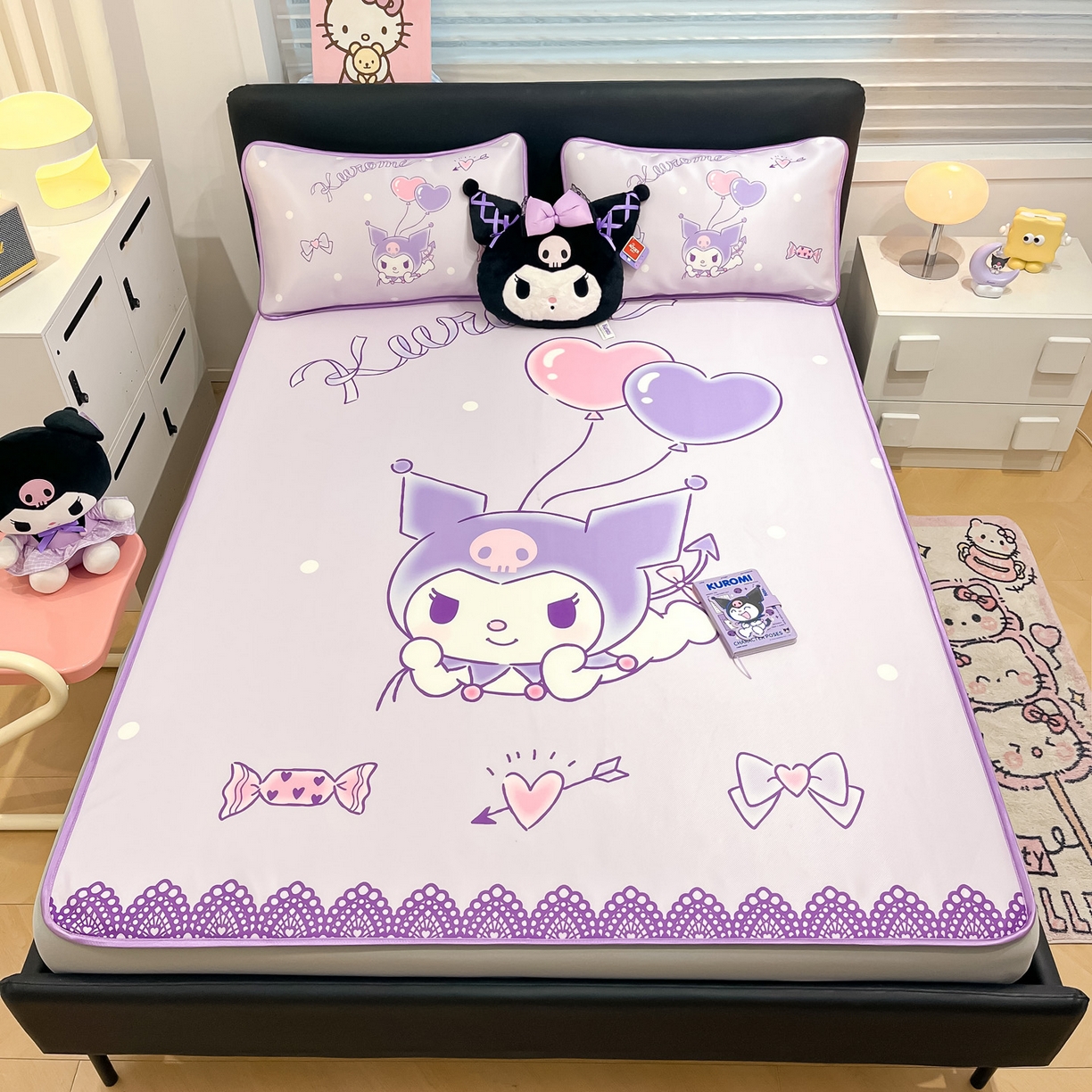 91家纺网 家纺一手货源 找家纺 暮思家居 2026新款正版授权A类大版数码印花三丽鸥1200D冰丝凉席可组合仿锦氨夏被 床笠款-梦想库洛米