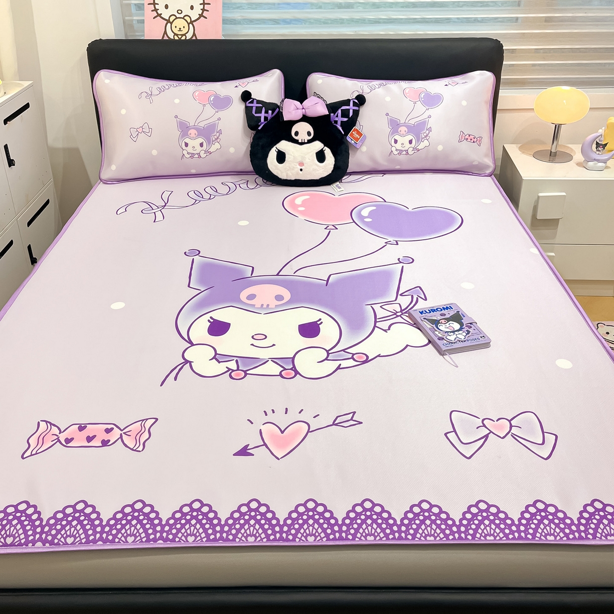 91家纺网 家纺一手货源 找家纺 暮思家居 2026新款正版授权A类大版数码印花三丽鸥1200D冰丝凉席可组合仿锦氨夏被 床笠款-梦想库洛米