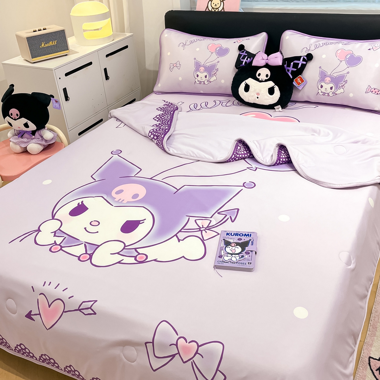 91家纺网 家纺一手货源 找家纺 暮思家居 2026新款正版授权A类大版数码印花三丽鸥1200D冰丝凉席可组合仿锦氨夏被 床笠款-梦想库洛米