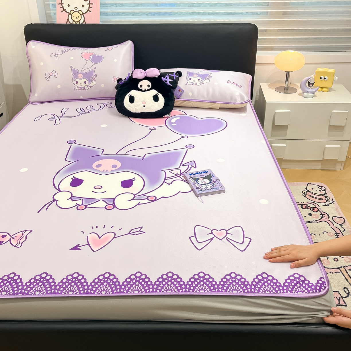 91家纺网 家纺一手货源 找家纺 暮思家居 2026新款正版授权A类大版数码印花三丽鸥1200D冰丝凉席可组合仿锦氨夏被 床笠款-梦想库洛米