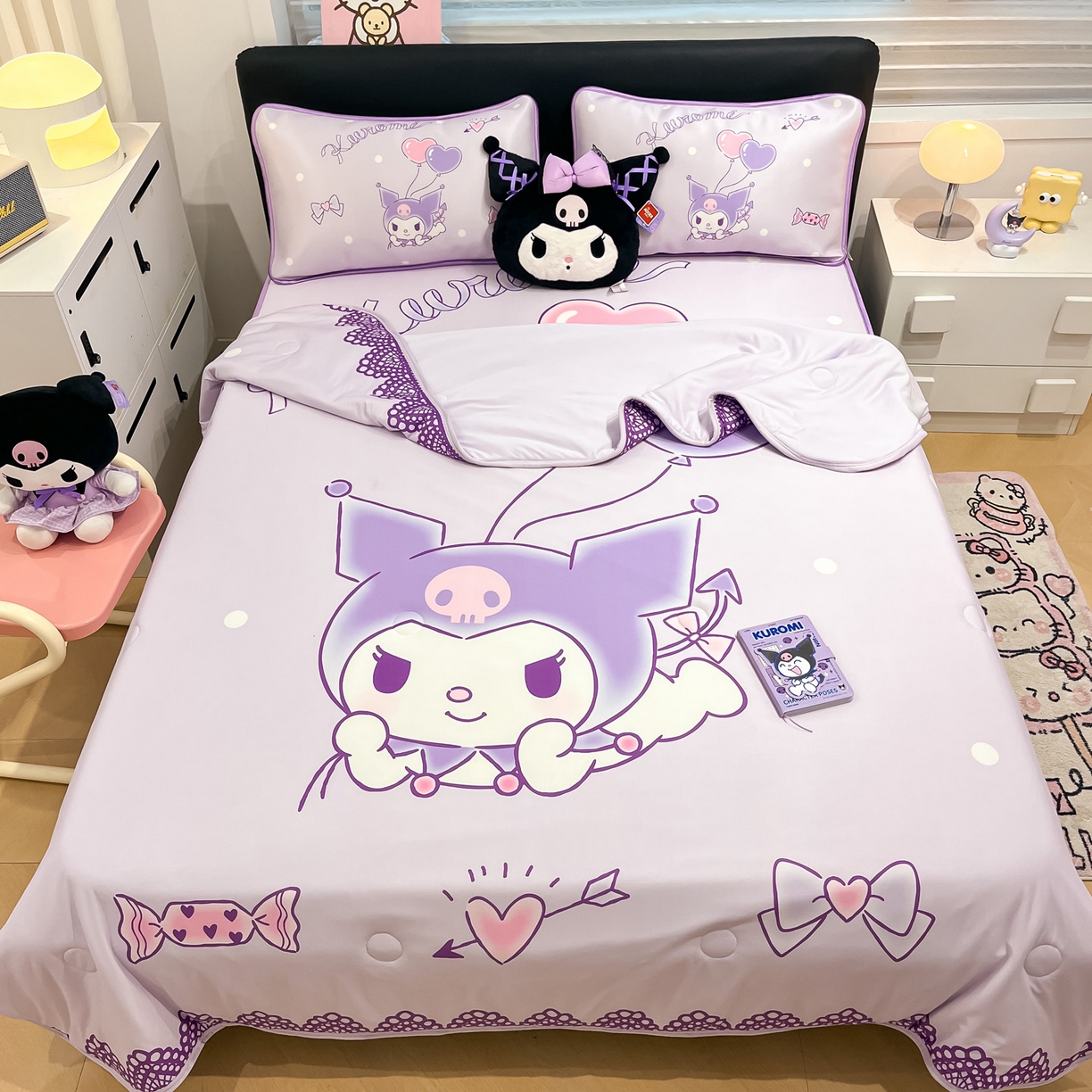 91家纺网 家纺一手货源 找家纺 暮思家居 2026新款正版授权A类大版数码印花三丽鸥1200D冰丝凉席可组合仿锦氨夏被 床笠款-梦想库洛米