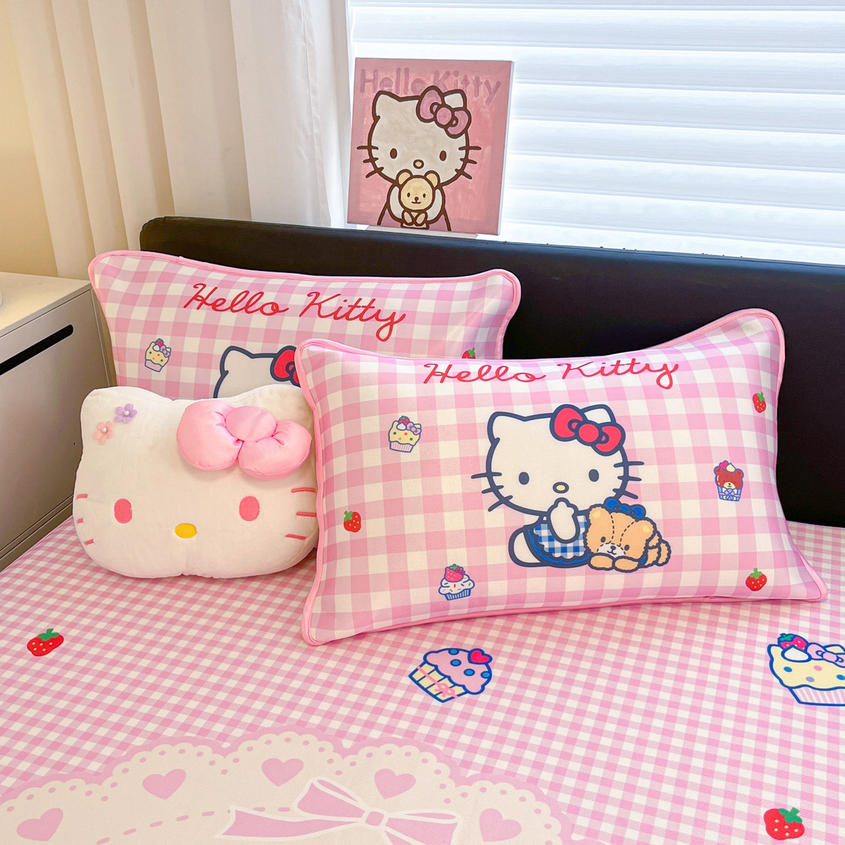 91家纺网 家纺一手货源 找家纺 暮思家居 2026新款正版授权A类大版数码印花三丽鸥1200D冰丝凉席可组合仿锦氨夏被 床笠款-奶油KT