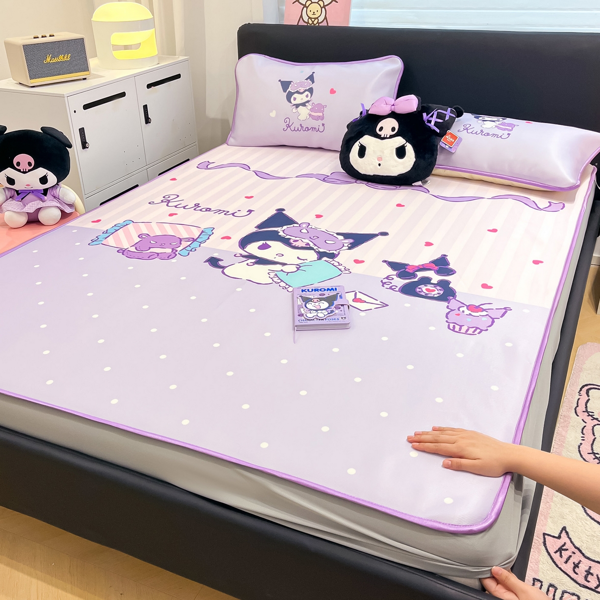 暮思家居 2026新款正版授权A类大版数码印花三丽鸥1200D冰丝凉席可组合仿锦氨夏被 床笠款-甜蜜库洛米