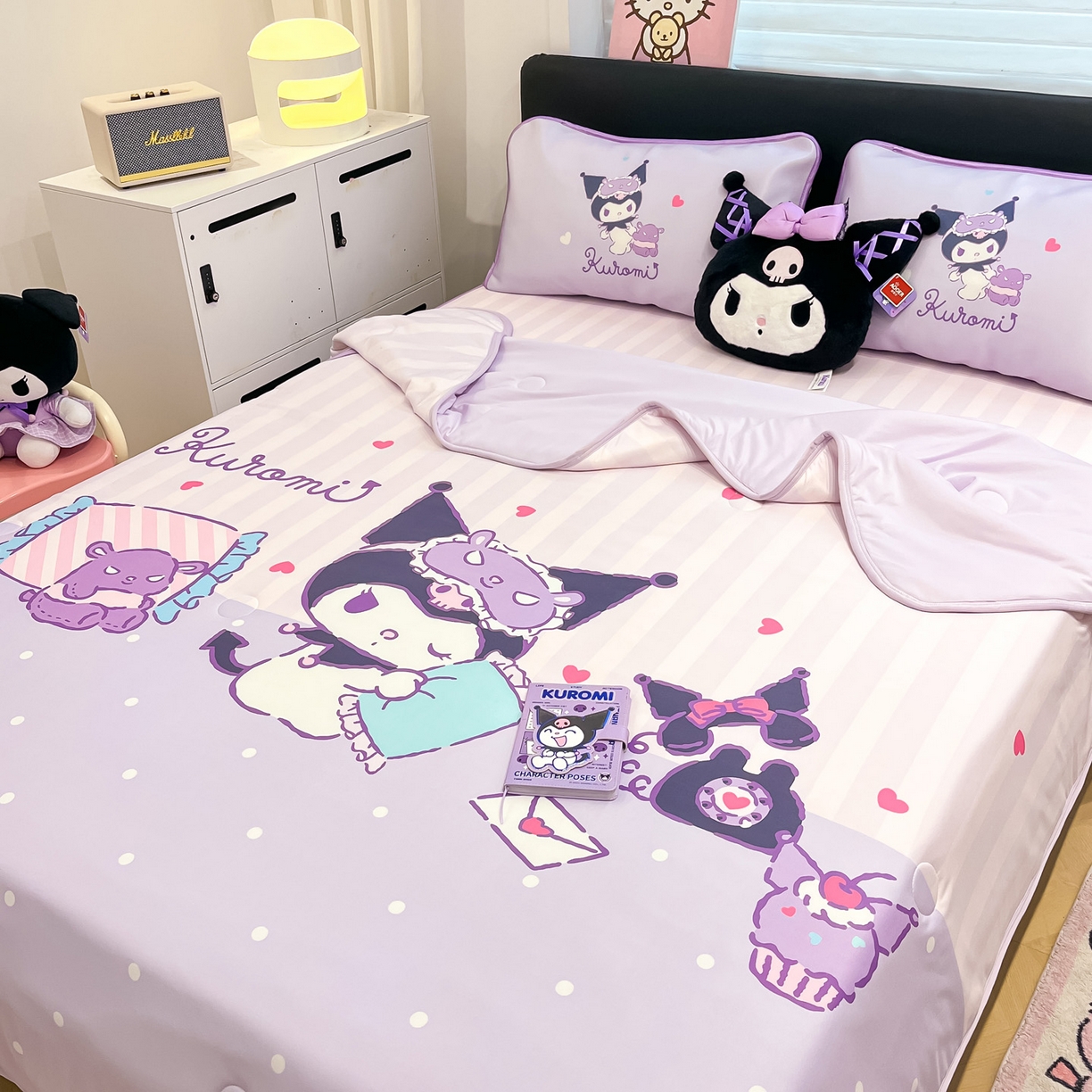 91家纺网 家纺一手货源 找家纺 暮思家居 2026新款正版授权A类大版数码印花三丽鸥1200D冰丝凉席可组合仿锦氨夏被 床笠款-甜蜜库洛米