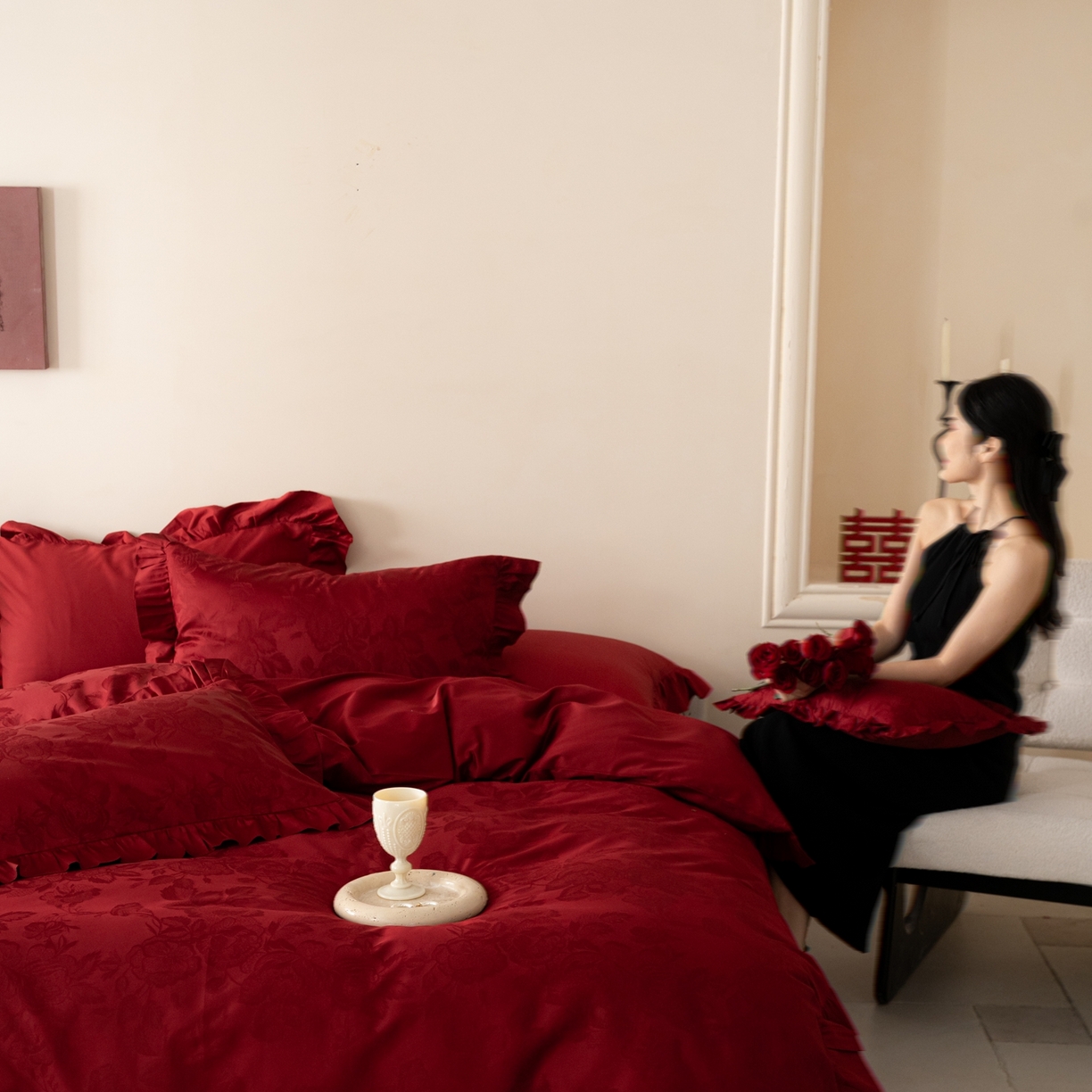 91家纺网 家纺一手货源 找家纺 （总）优然居家纺 2026新款全棉纯棉贡缎提花四件套-安妮