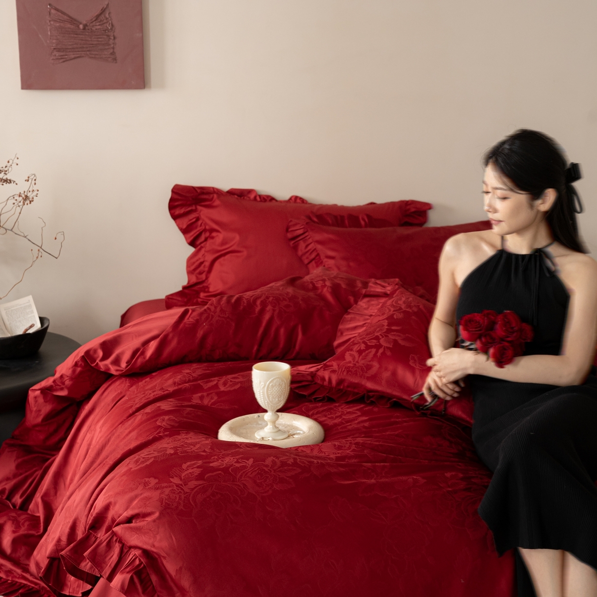 91家纺网 家纺一手货源 找家纺 （总）优然居家纺 2026新款全棉纯棉贡缎提花四件套-安妮