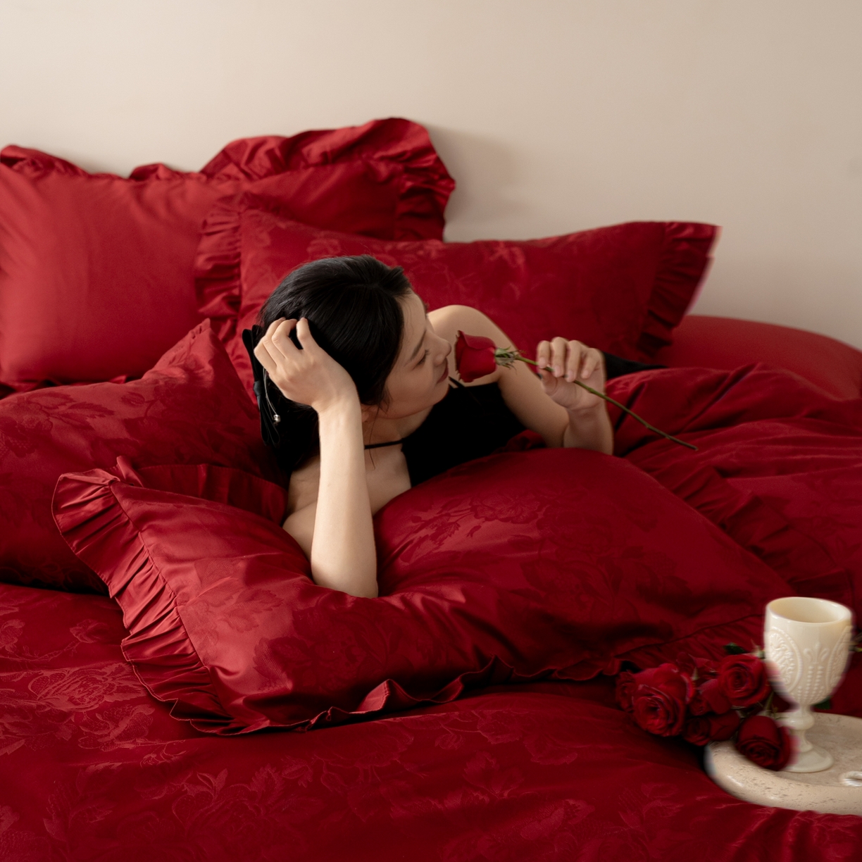 91家纺网 家纺一手货源 找家纺 （总）优然居家纺 2026新款全棉纯棉贡缎提花四件套-安妮