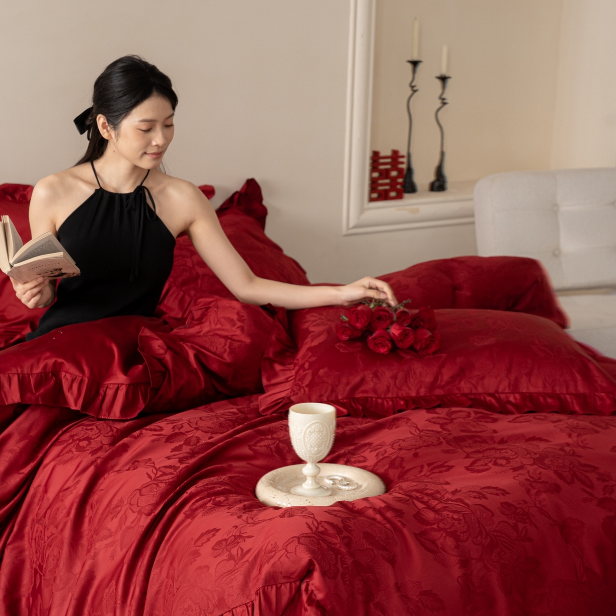 91家纺网 家纺一手货源 找家纺 （总）优然居家纺 2026新款全棉纯棉贡缎提花四件套-安妮