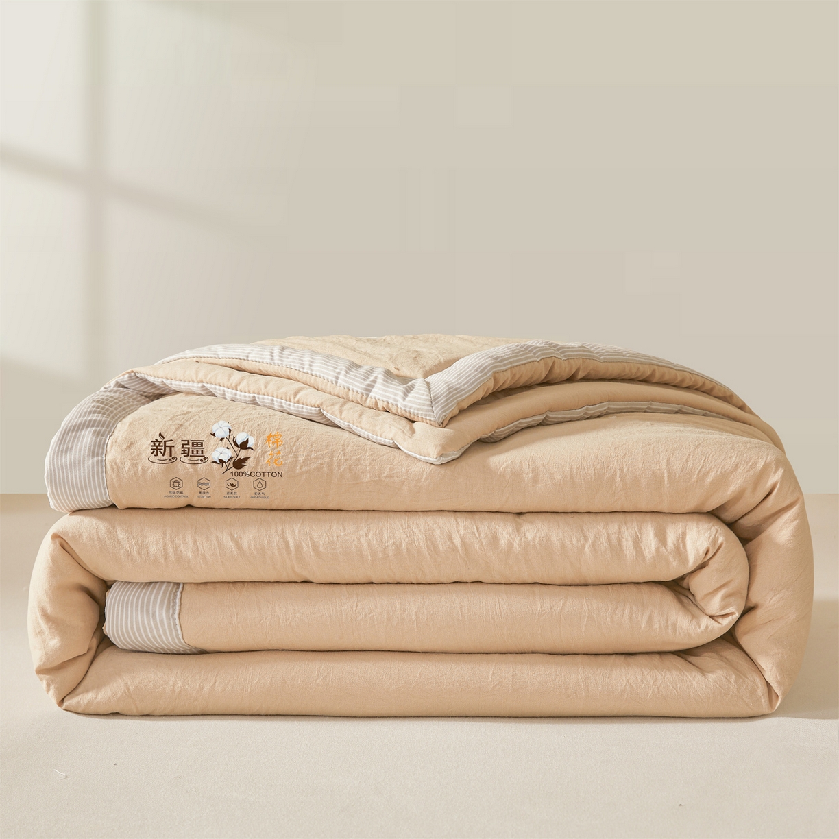 91家纺网 家纺一手货源 找家纺 易博家纺 2026新款100%新疆棉花被夏被无印夏凉被空调被薄被被芯被子可水洗可机洗 新疆棉花-浅咖
