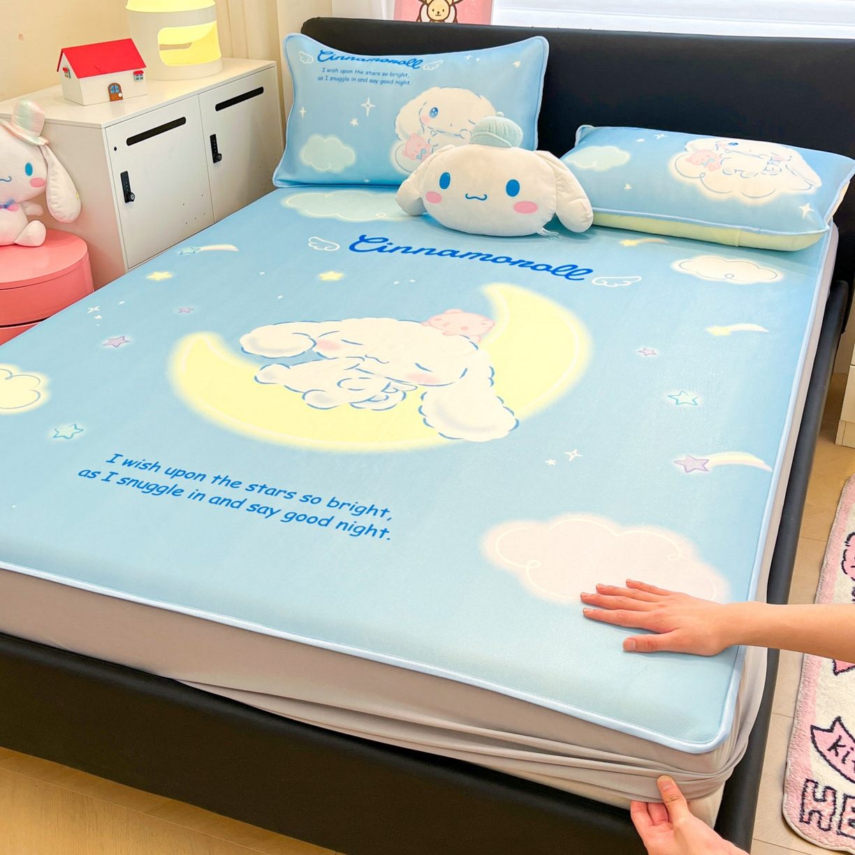 暮思家居 2026新款正版授权A类大版数码印花三丽鸥1200D冰丝凉席可组合仿锦氨夏被 床笠款-晚安玉桂狗