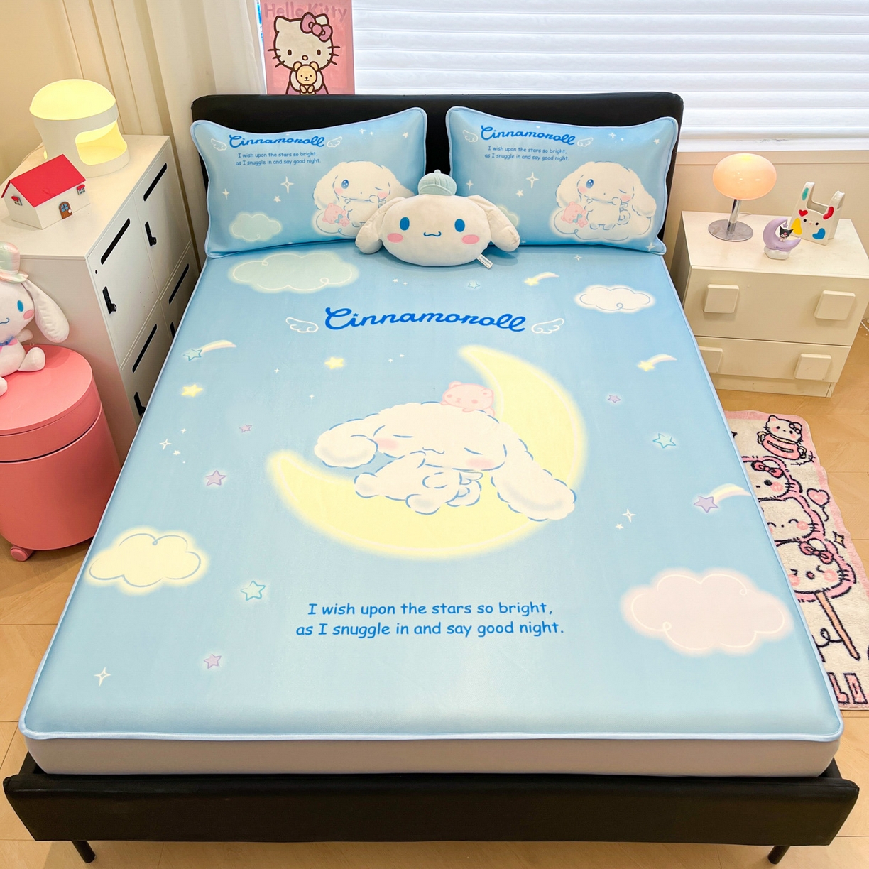 91家纺网 家纺一手货源 找家纺 暮思家居 2026新款正版授权A类大版数码印花三丽鸥1200D冰丝凉席可组合仿锦氨夏被 床笠款-晚安玉桂狗