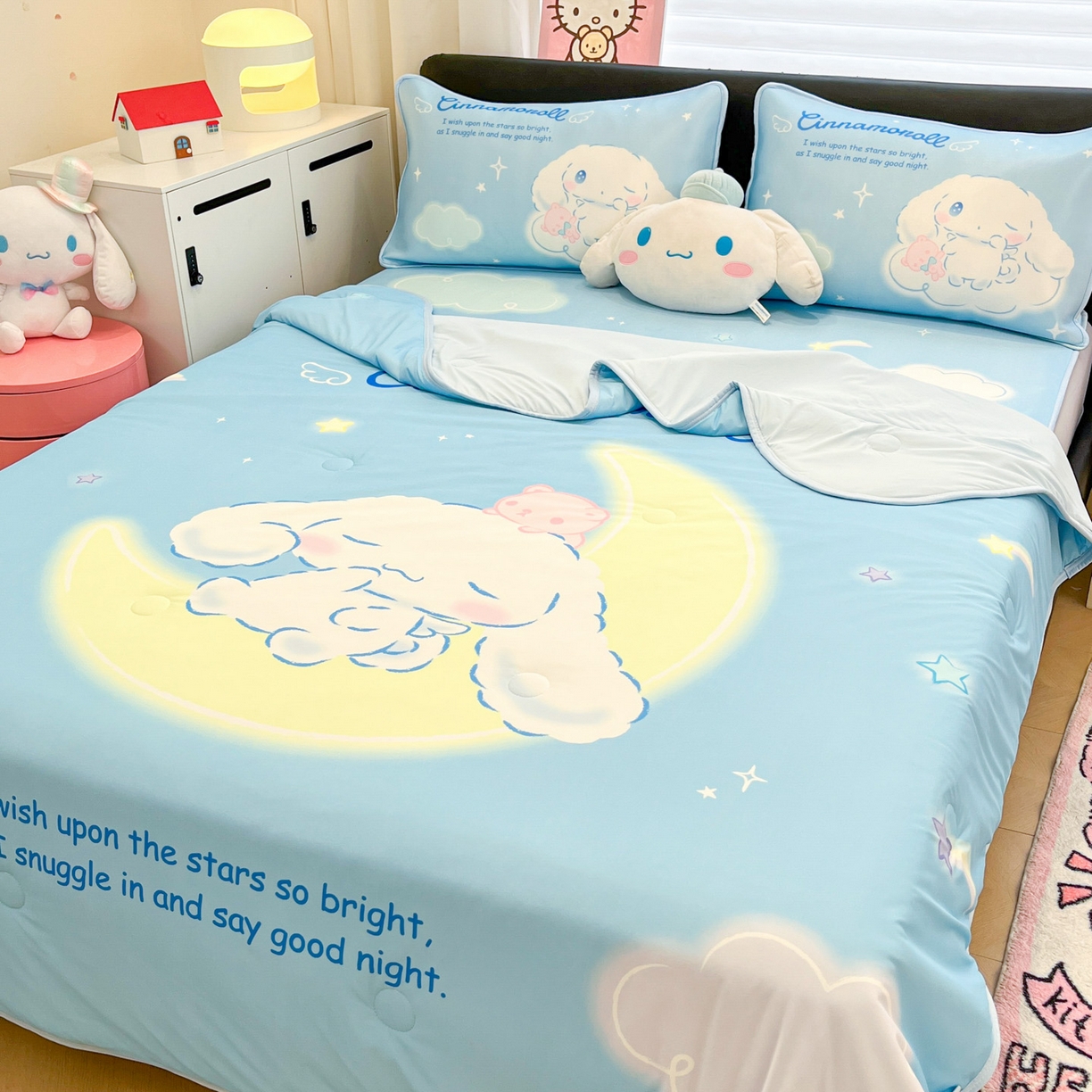 91家纺网 家纺一手货源 找家纺 暮思家居 2026新款正版授权A类大版数码印花三丽鸥1200D冰丝凉席可组合仿锦氨夏被 床笠款-晚安玉桂狗