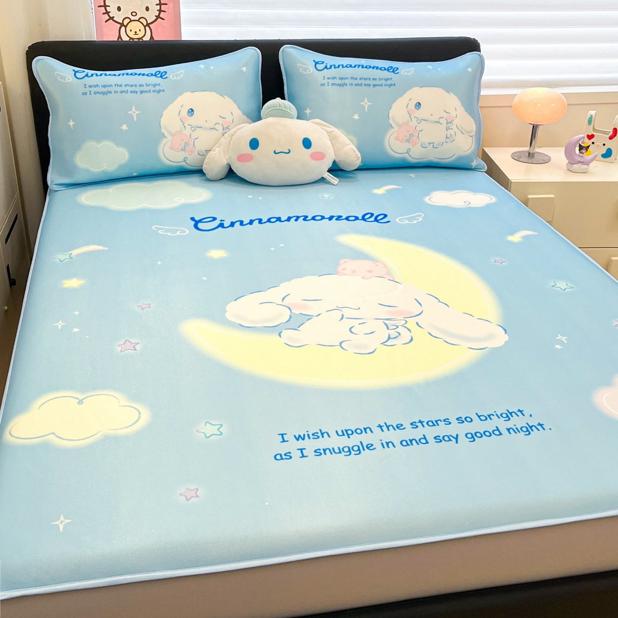 91家纺网 家纺一手货源 找家纺 暮思家居 2026新款正版授权A类大版数码印花三丽鸥1200D冰丝凉席可组合仿锦氨夏被 床笠款-晚安玉桂狗