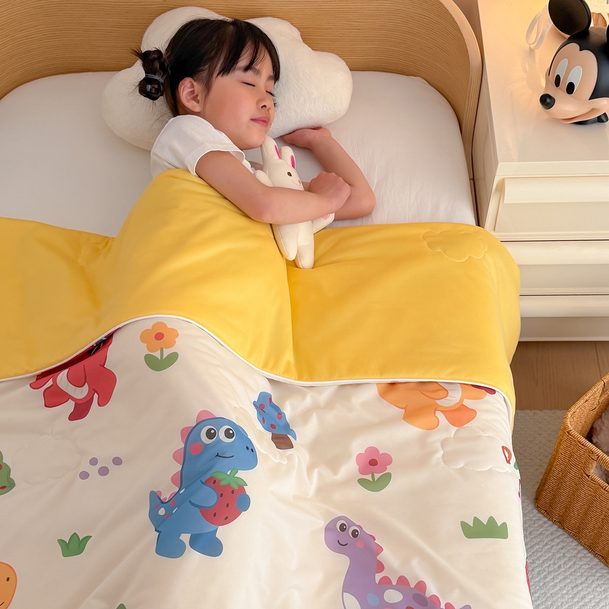 91家纺网 家纺一手货源 找家纺 嗨生活 2026年新款凉感针织儿童双感夏被 幼儿园星星夏被 星星被-恐龙世界