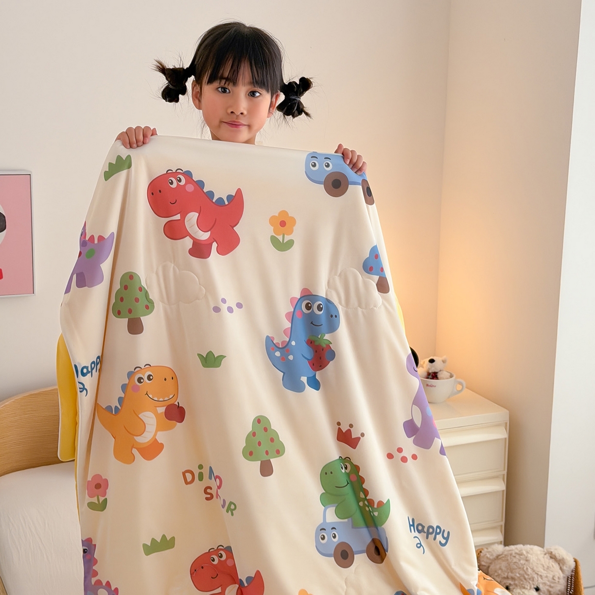 91家纺网 家纺一手货源 找家纺 嗨生活 2026年新款凉感针织儿童双感夏被 幼儿园星星夏被 星星被-恐龙世界