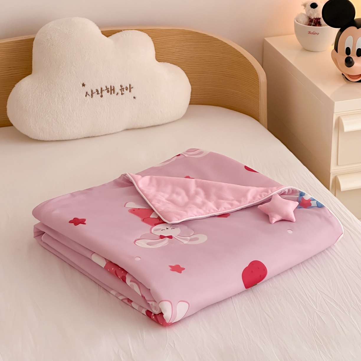 嗨生活 2026年新款凉感针织儿童双感夏被 幼儿园星星夏被 星星被-粉红小兔