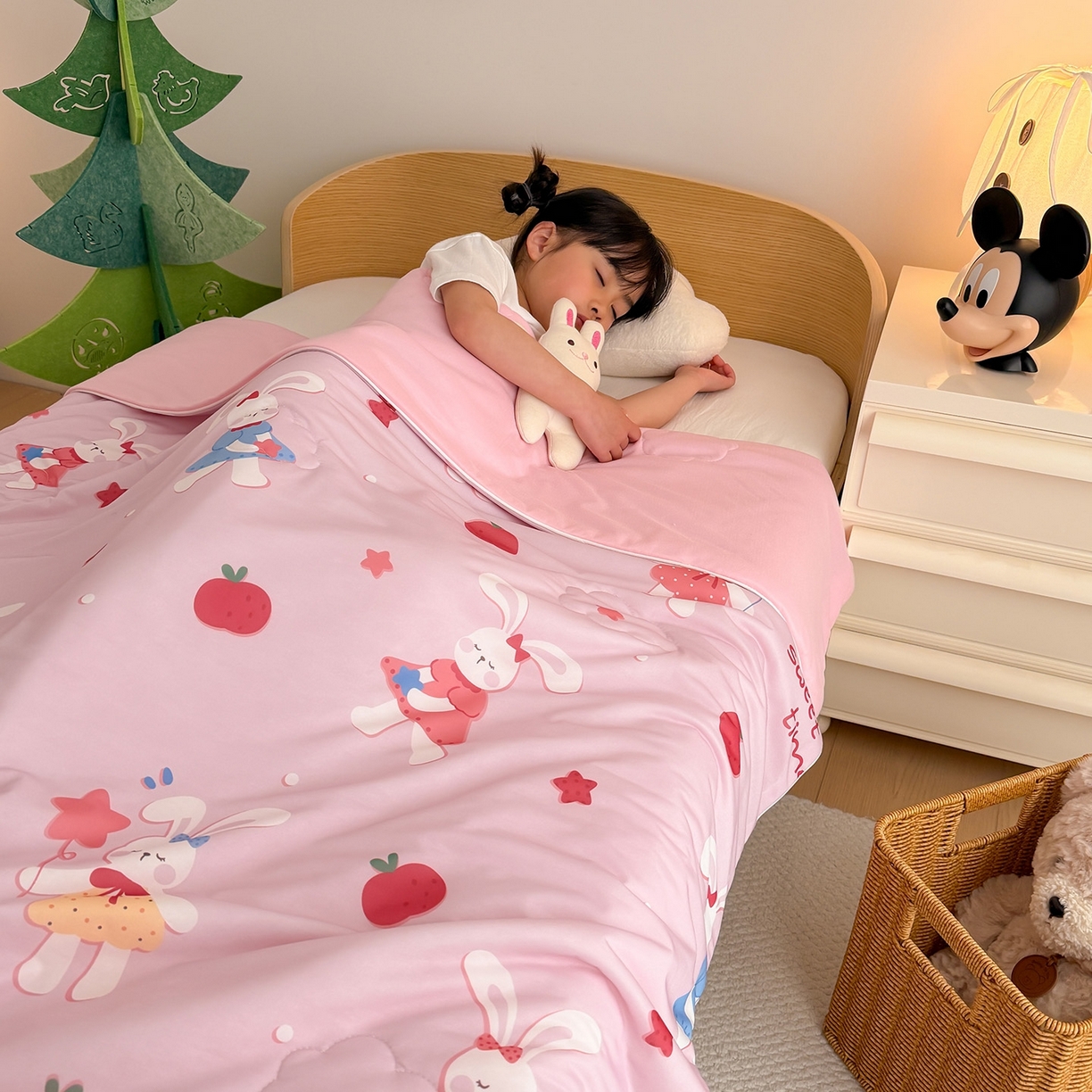 91家纺网 家纺一手货源 找家纺 嗨生活 2026年新款凉感针织儿童双感夏被 幼儿园星星夏被 星星被-粉红小兔