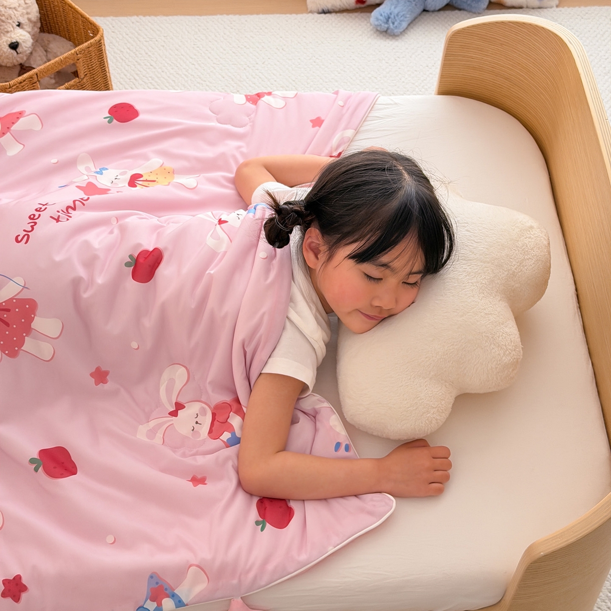 91家纺网 家纺一手货源 找家纺 嗨生活 2026年新款凉感针织儿童双感夏被 幼儿园星星夏被 星星被-粉红小兔